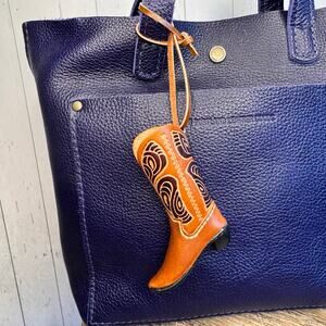 Western Brown Cowboy Boot Genuine Leather Purse Charm Keychain NeW FAST SHIP